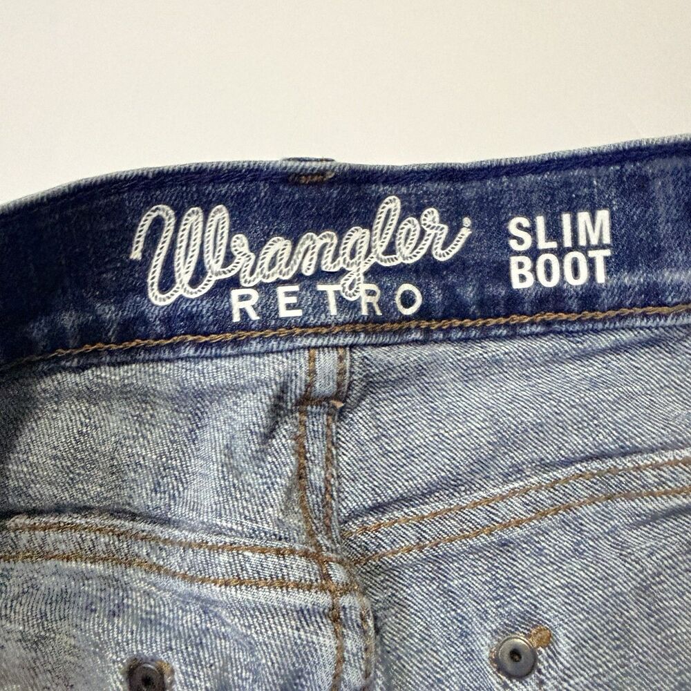 Wrangler Retro Jeans Mens 34X36 Fits 34x34 Blue Slim Boot Bootcut Rodeo Light - Picture 6 of 12